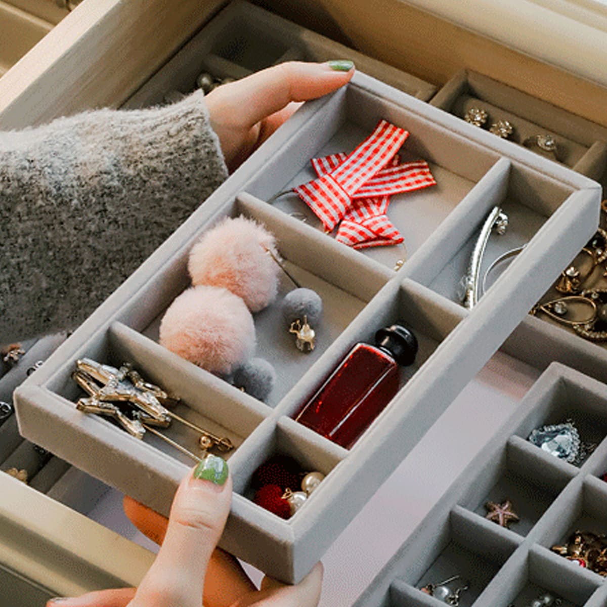 

1pc Multi-grid Jewelry Storage Box, Grey