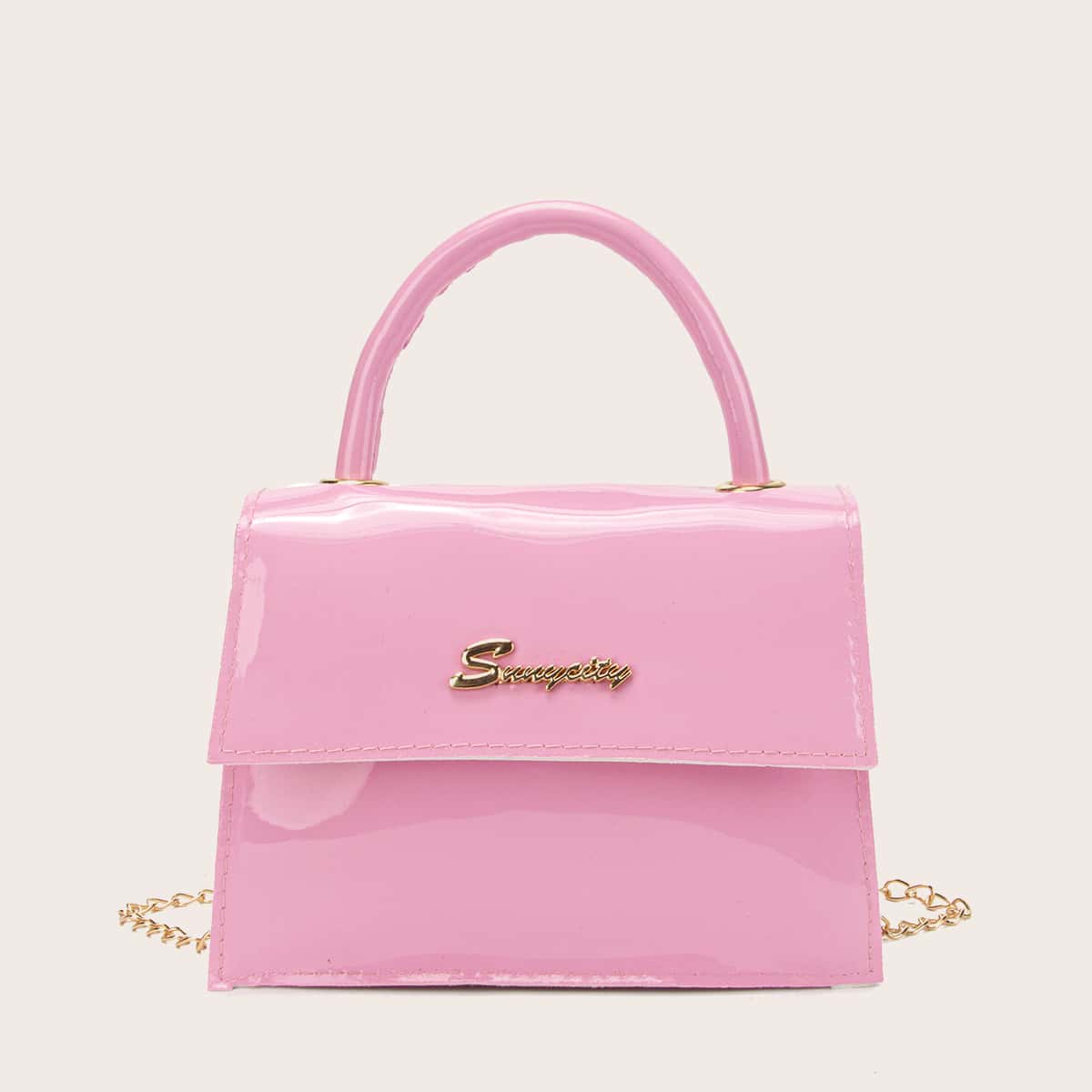 

Letter Decor Flap Chain Satchel Bag, Pink