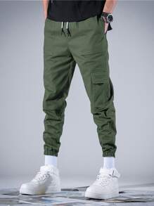 Manfinity Homme Pantalones con bolsillo con solapa de cintura con cordón - Verde militar - Ver 5