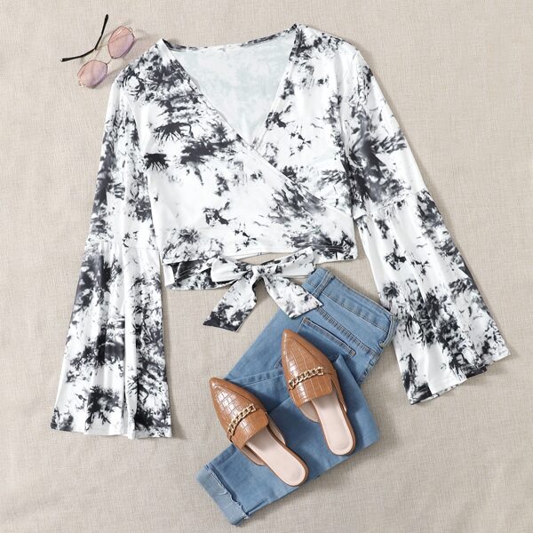 

Plus Tie Dye Wrap Top, Black and white