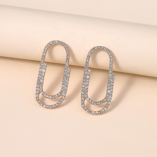 

Rhinestone Decor Geometric Stud Earrings, Gold