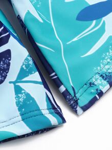 Tween Boy Leaf & Letter Graphic Swimsuit - Multicolor - View 4