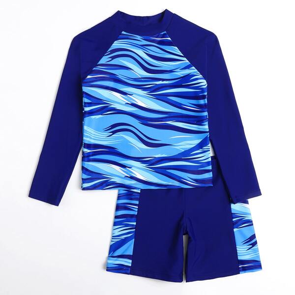 

Boys Graphic Long Sleeves Two Piece Swimsuit, Blue