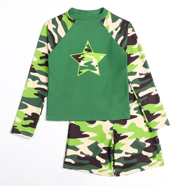 

Boys Star & Camo Pattern Swimsuit, Multicolor