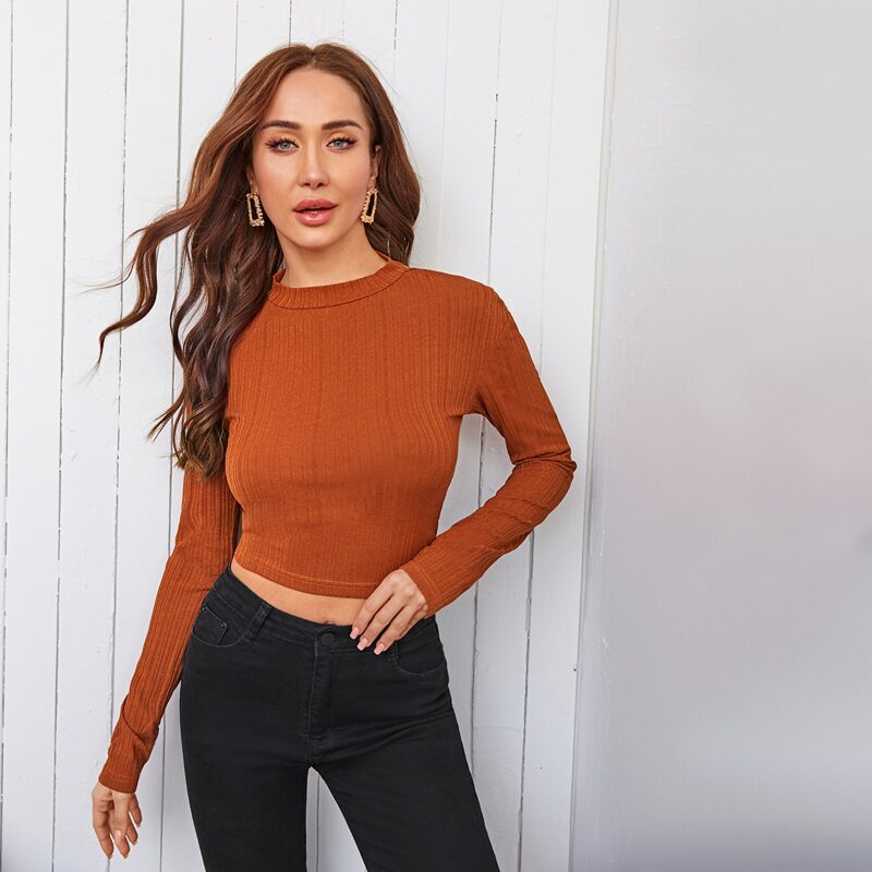 

Twist Backless Crop Slim Tee, Burnt orange