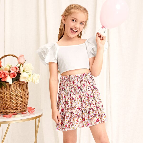 

Girls 1PC Layered Sleeve Crop Top, White