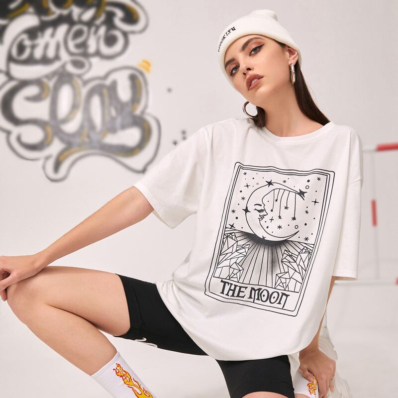 

Letter Moon Graphic Oversized Tee, White