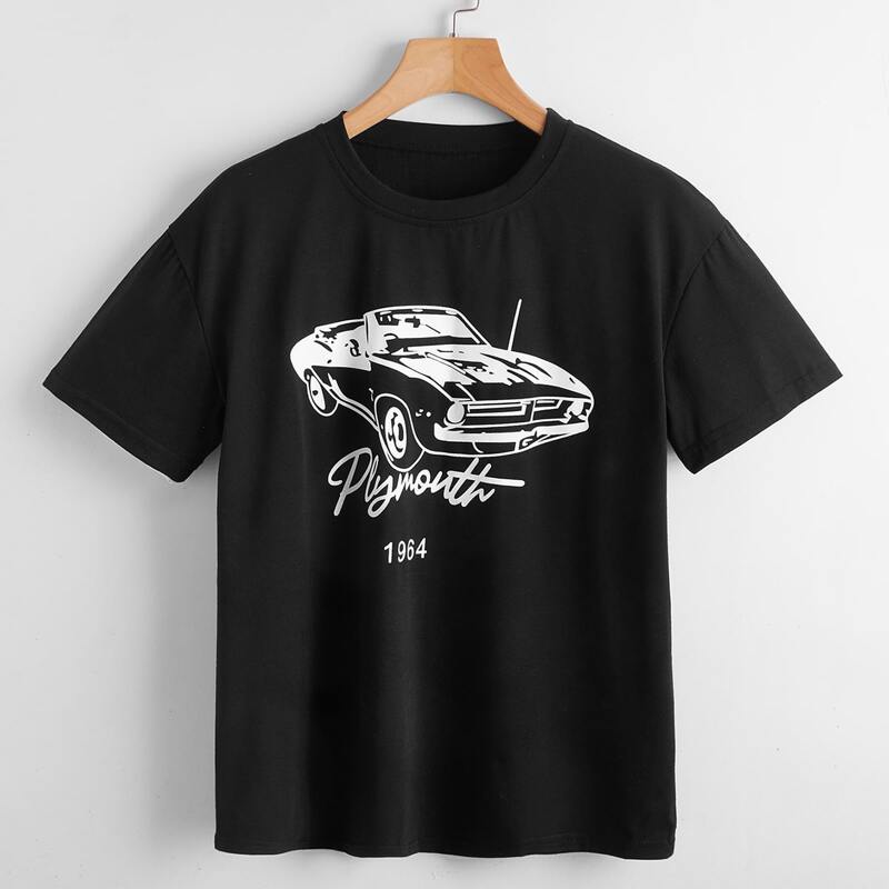 

Letter Car Graphic Drop Shoulder Tee, Black