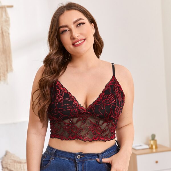 

Plus Embroidered Mesh Bralette, Red
