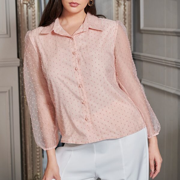 

Plus Swiss Dot Mesh Overly Blouse, Pink