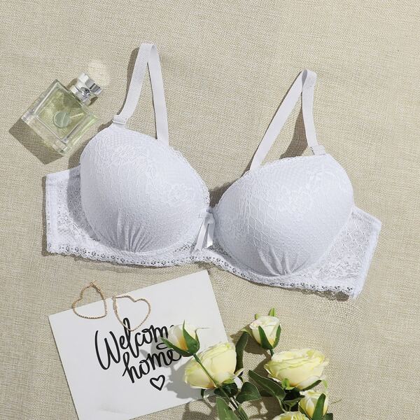 

Plus Floral Lace Underwire Full Cup Bra, White