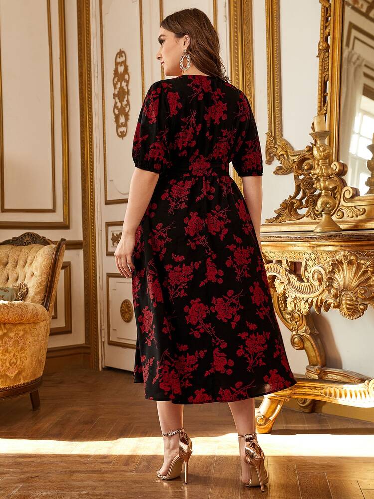 SHEIN Clasi Đầm Plus Size Thắt lưng Hoa Thanh lịch - Nhiều màu - Xem 3