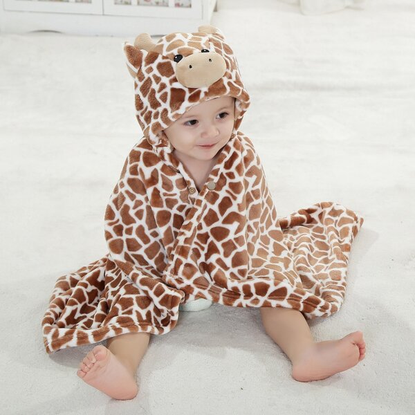 

Baby Girl 3D Giraffe Ear Design Flannel Photography Towel, Coffee brown