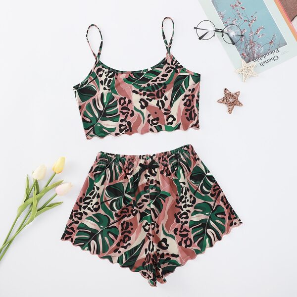 

Tropical And Leopard Print Cami Pajama Set, Multicolor
