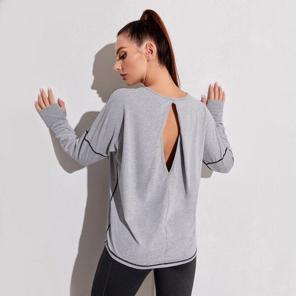 

Space Dye Cut Out Back Sports Tee, Grey