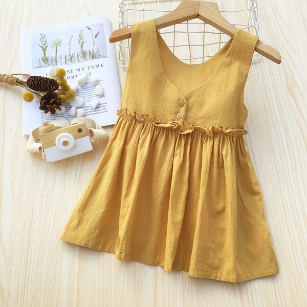 

Toddler Girls Button Front Frill Smock Dress, Yellow