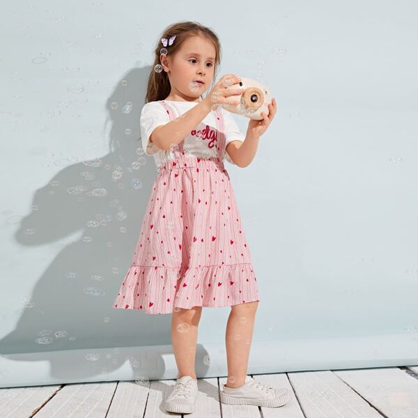 

Toddler Girls Letter Graphic Top & Ruffle Hem Suspender Skirt Set, Multicolor