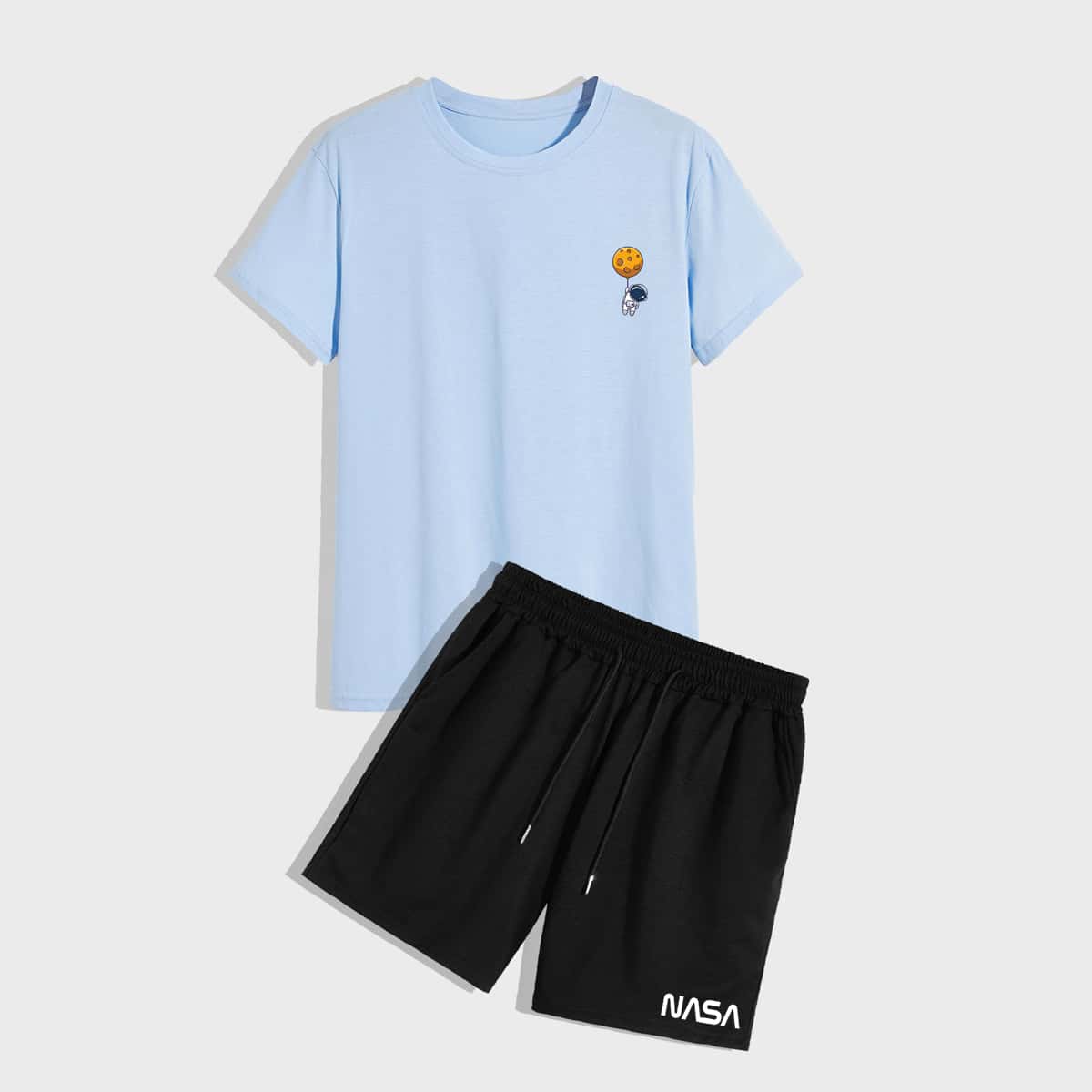 

Guys Cartoon Graphic Tee With Track Shorts, Multicolor
