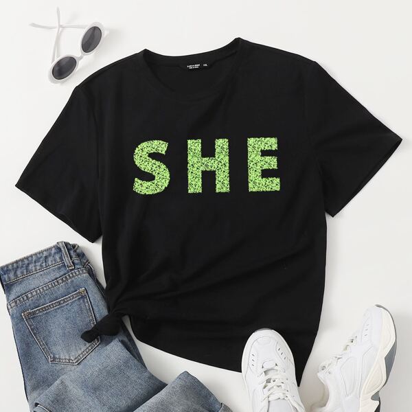 

Plus Letter Graphic Tee, Black