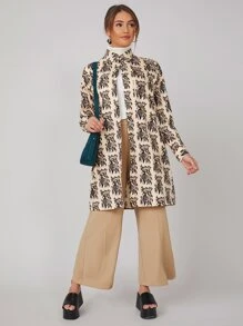 Noko Bird & Plants Print Single Breasted Blouse - Multicolor - View 3