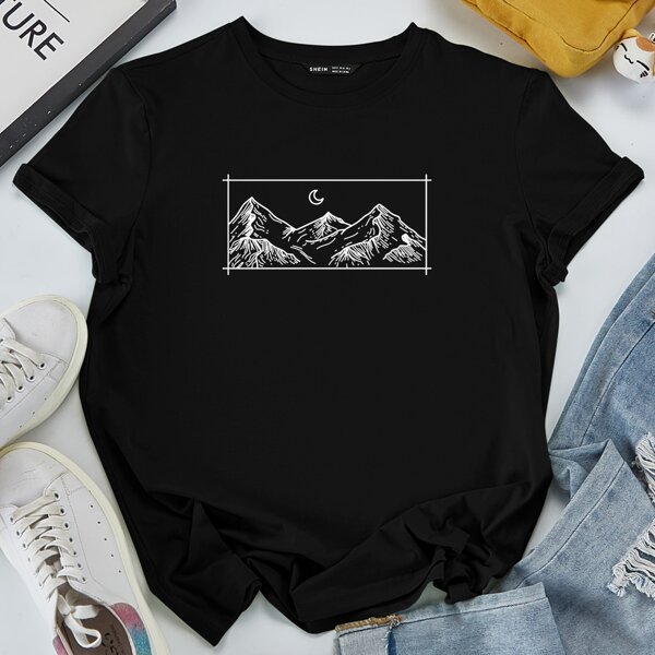 

Graphic Print Short Sleeve Tee, Black