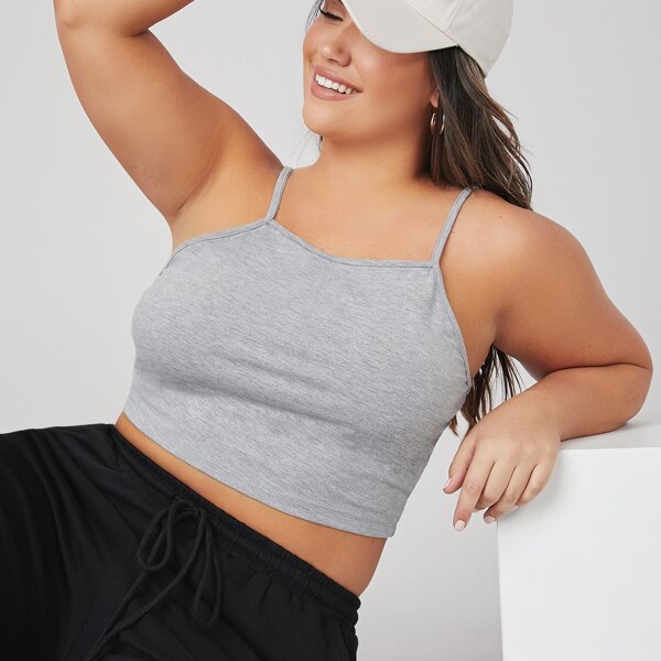 

Plus Solid Crop Cami Top, Light grey
