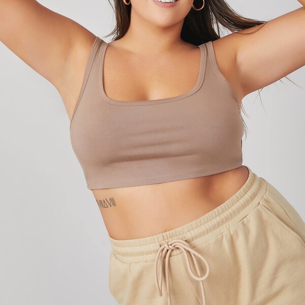 

Plus Crop Solid Tank Top, Apricot