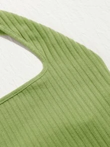 SHEIN EZwear 大碼羅紋針織短版繞頸上衣 - 青檸色 - 查看 5