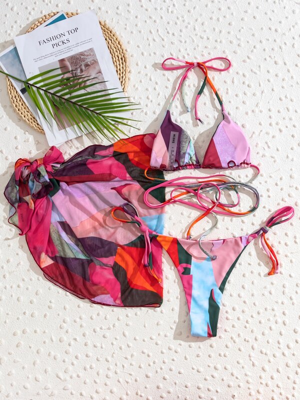 bikini a triangolo incorporati gonna corta da spiaggia Halcurt Costume da bagno da donna