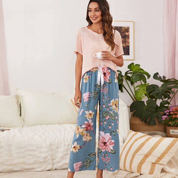

Bow Front Floral Print Sleep Pants, Multicolor