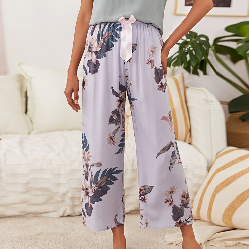 

Bow Front Floral Print Sleep Pants, Multicolor