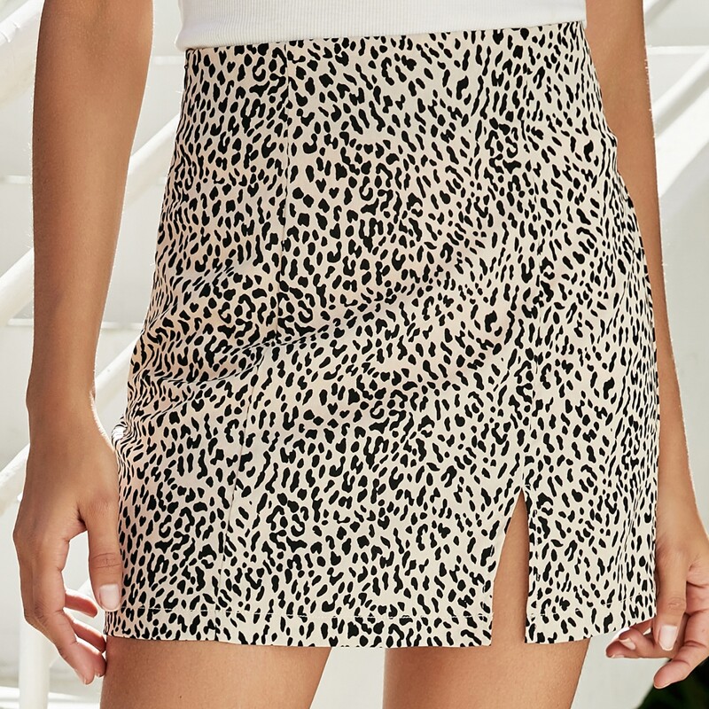 

Allover Print Split Mini Skirt, Multicolor