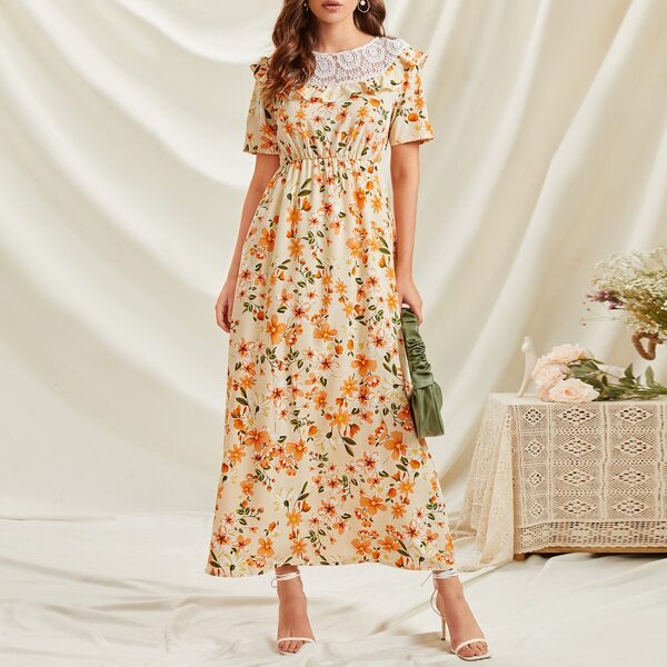 

Contrast Lace Floral Print Dress, Multicolor