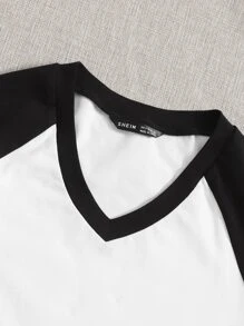 SHEIN تي شيرت باكمام راجلان وبالوان متجانسة - أبيض - مشاهدة 4