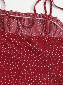 Soleia Polka Dot Print Tie Shoulder Split Hem Cami Dress - Burgundy - View 3