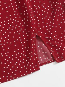 Soleia Polka Dot Print Tie Shoulder Split Hem Cami Dress - Burgundy - View 5