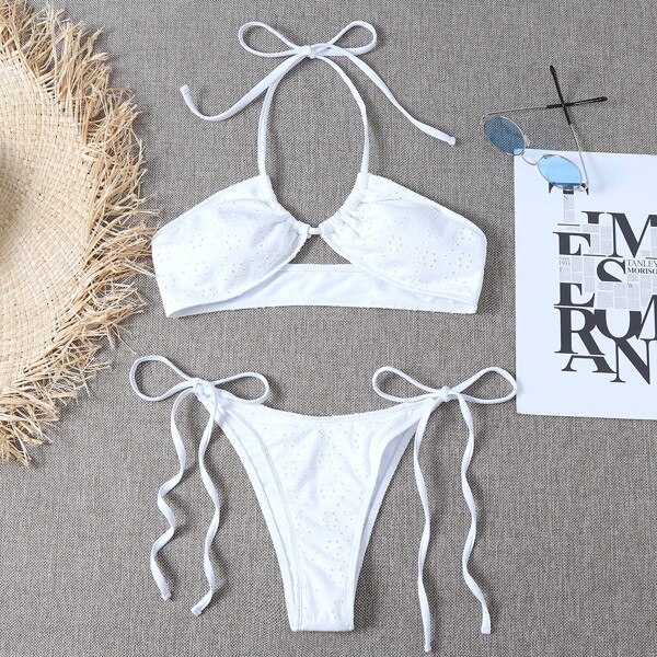

Schiffy Halter Tie Side Bikini Swimsuit, White