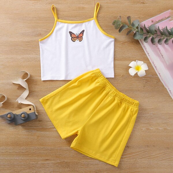 

Girls Butterfly Print Cami Top With Track Shorts, Multicolor