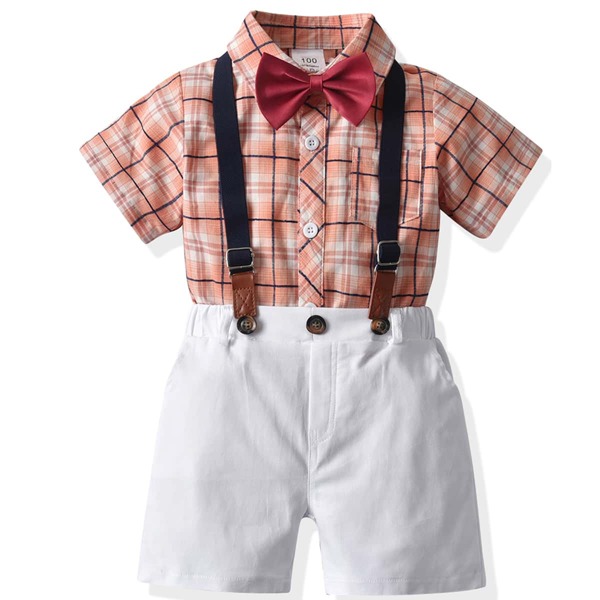 

Toddler Boys 2pcs Bow Tie Plaid Shirt & Suspender Shorts, Multicolor