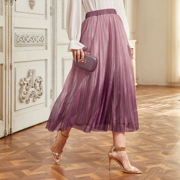 

Ombre Pleated Long Skirt, Mauve purple
