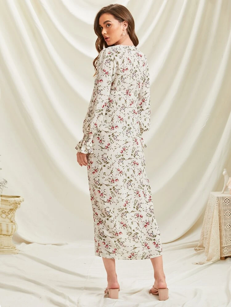 Flower Print Split Thigh Dress