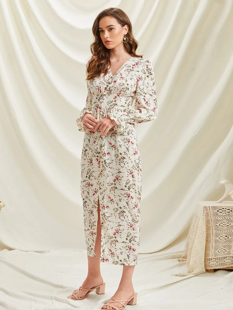 Flower Print Split Thigh Dress