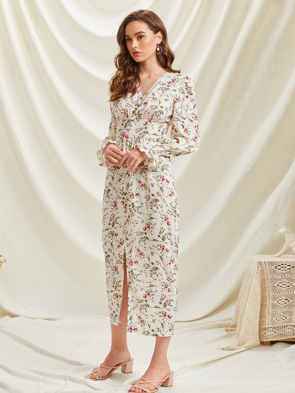 Flower Print Split Thigh Dress