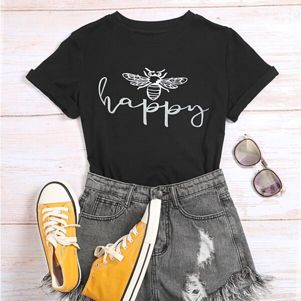 

Bee And Letter Graphic Tee, Black
