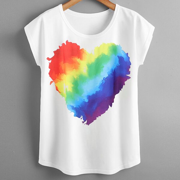 

Colorful Heart Print Tee, White