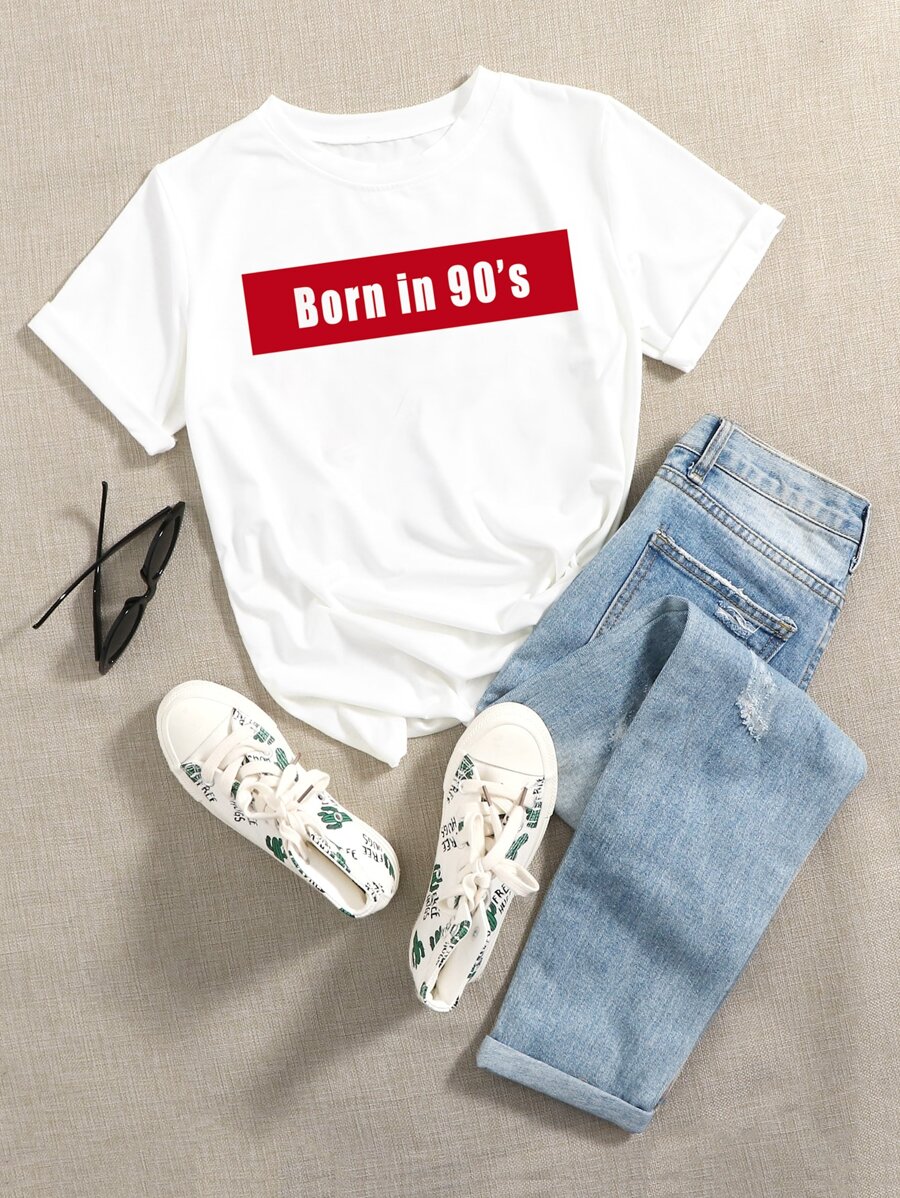 SHEIN Unity Letter Graphic Short Sleeve Tee - White - View 1