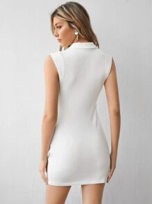 SHEIN Privé Rib-knit Solid Bodycon Dress - White - View 2