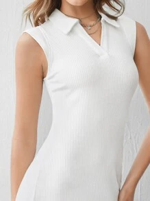 SHEIN Privé Rib-knit Solid Bodycon Dress - White - View 3
