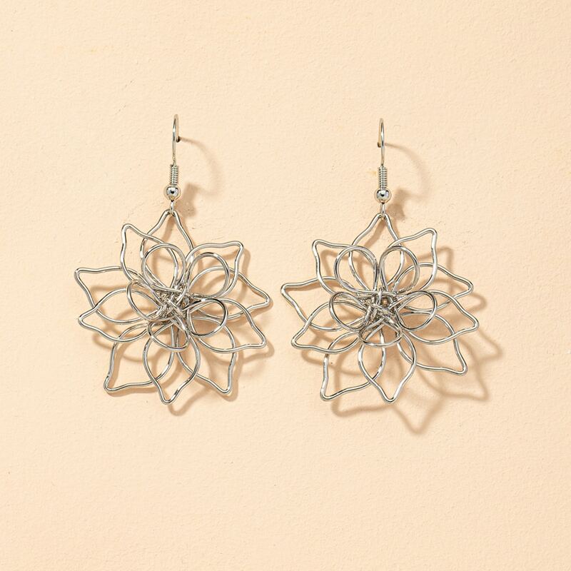 

Flower Shaped Drop Earrings, Silver