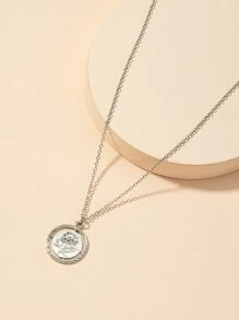 Rose Decor Charm Necklace - Silver - View 1